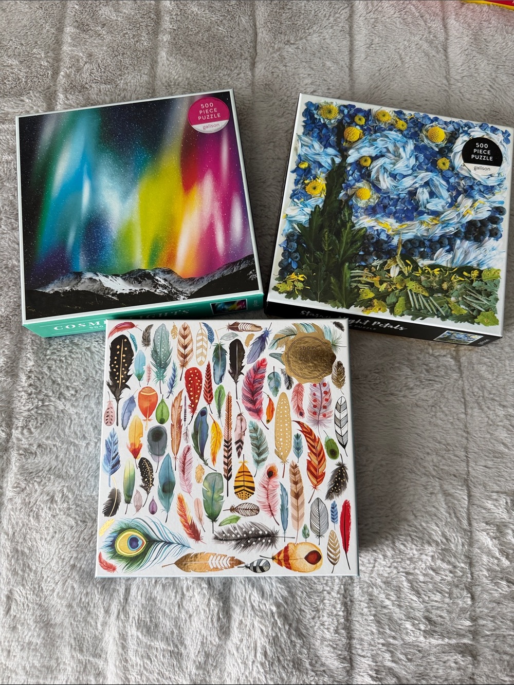 Galison 500-piece Puzzle Bundle with Feathers, Lights & Flowers